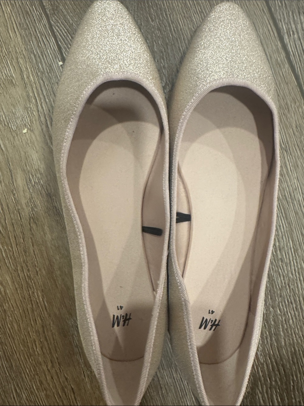 H&M Light Pink Glitter Pointed Ballet Flats